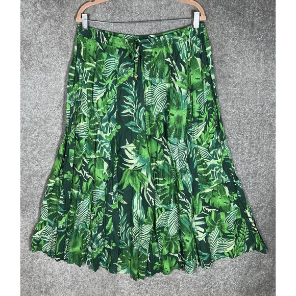 Collections Etc Wide Leg Palazzo Pants Womens Sz XL Green Leaf Tropical Hawaiian - Picture 1 of 7